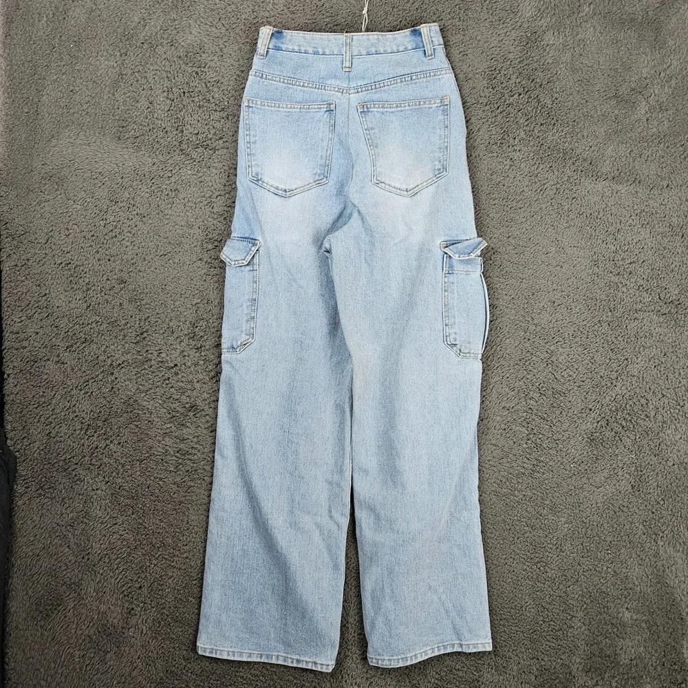 The Frankie Shop Womens Light Wash High Rise Wide Leg Cargo Jeans Size‎ S Blue